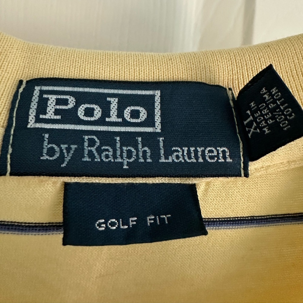 POLO GOLF Ralph Lauren Short Sleeve Golf Polo Yellow Blue Striped XL - Picture 3 of 5